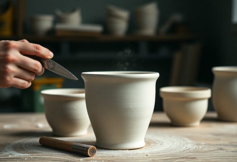 Passo a passo para lixar vasos decorativos em argila branca antes da esmaltação